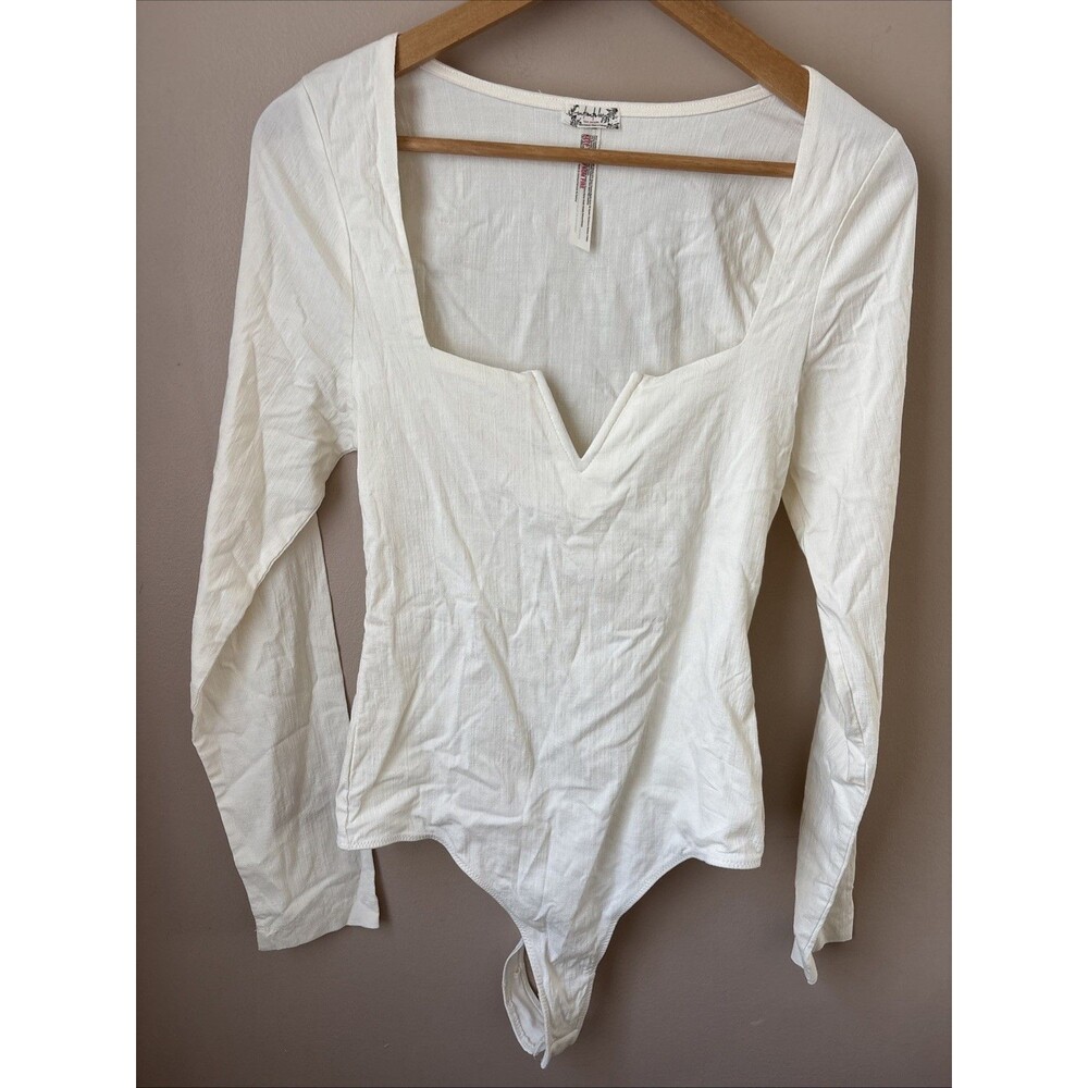 Intimately Free People Duo Corset Bodysuit Womens L Ivory Long Sleeve